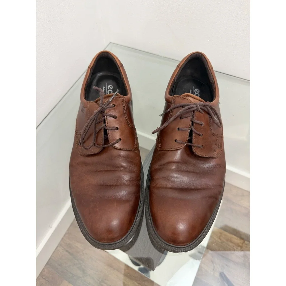 Ecco Mens Helsinki Brown Leather Bike Toe Oxford Dress Shoes Size 47 US 13-13.5